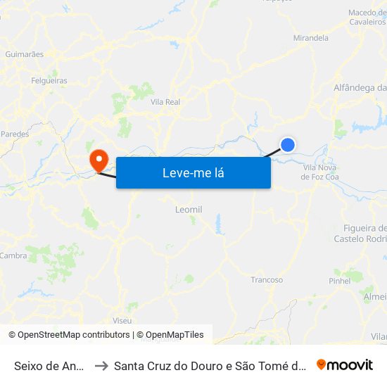 Seixo de Ansiães to Santa Cruz do Douro e São Tomé de Covelas map
