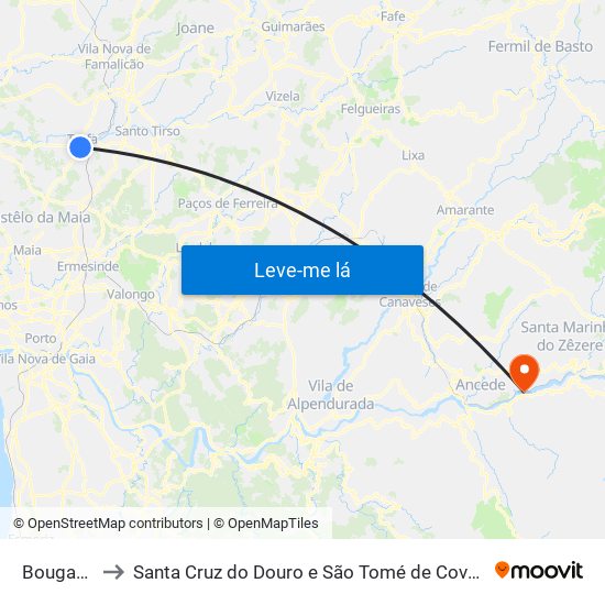 Bougado to Santa Cruz do Douro e São Tomé de Covelas map