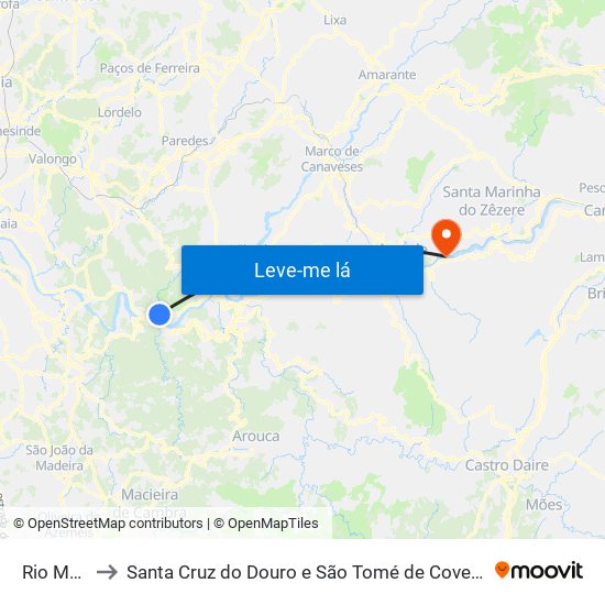 Rio Mau to Santa Cruz do Douro e São Tomé de Covelas map