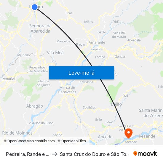 Pedreira, Rande e Sernande to Santa Cruz do Douro e São Tomé de Covelas map