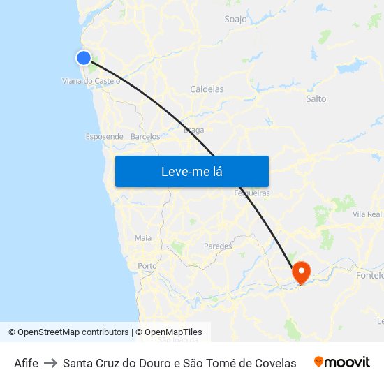 Afife to Santa Cruz do Douro e São Tomé de Covelas map