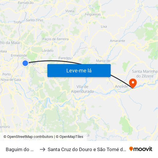 Baguim do Monte to Santa Cruz do Douro e São Tomé de Covelas map