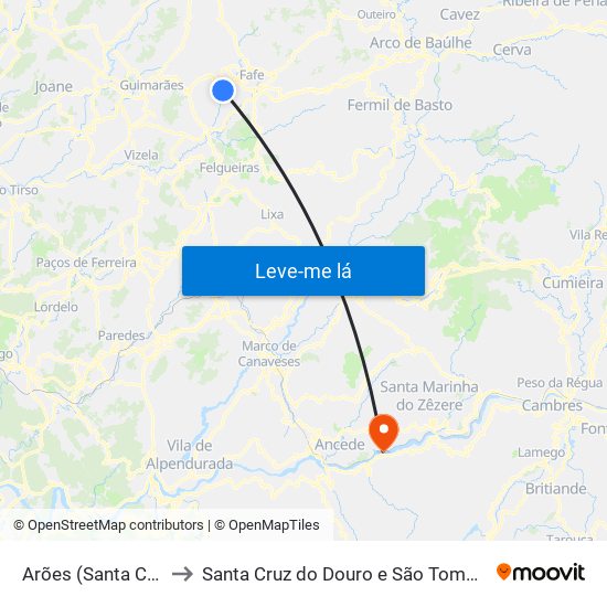 Arões (Santa Cristina) to Santa Cruz do Douro e São Tomé de Covelas map