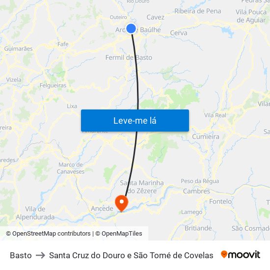 Basto to Santa Cruz do Douro e São Tomé de Covelas map