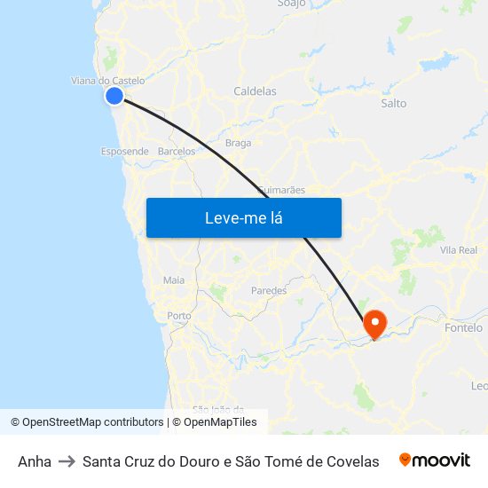 Anha to Santa Cruz do Douro e São Tomé de Covelas map