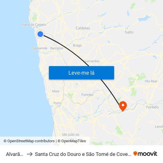 Alvarães to Santa Cruz do Douro e São Tomé de Covelas map