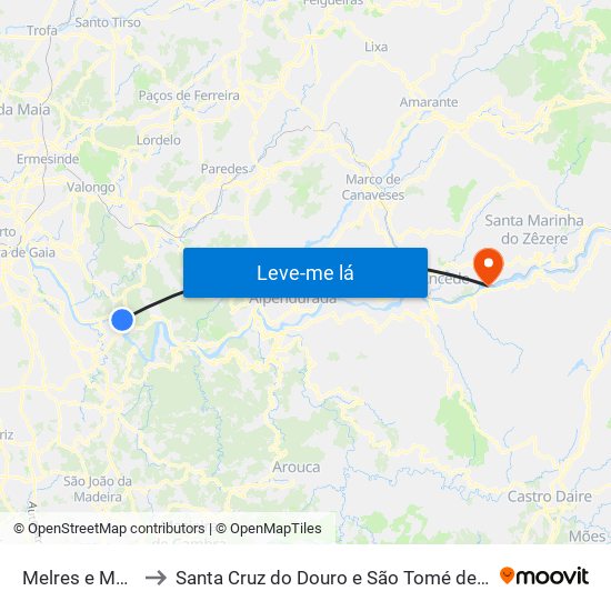 Melres e Medas to Santa Cruz do Douro e São Tomé de Covelas map