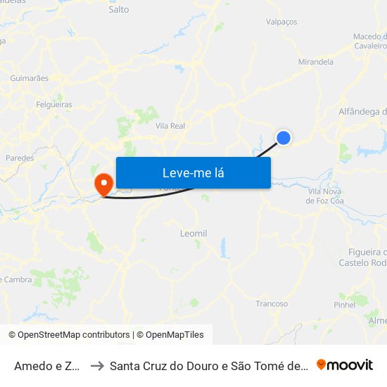 Amedo e Zedes to Santa Cruz do Douro e São Tomé de Covelas map