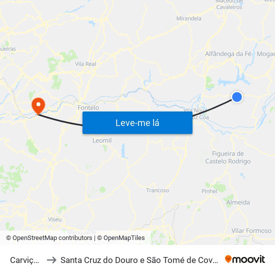 Carviçais to Santa Cruz do Douro e São Tomé de Covelas map
