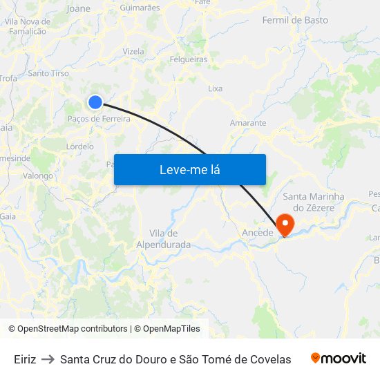 Eiriz to Santa Cruz do Douro e São Tomé de Covelas map