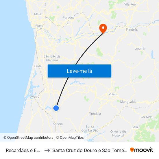 Recardães e Espinhel to Santa Cruz do Douro e São Tomé de Covelas map