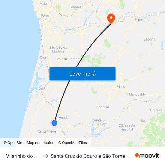 Vilarinho do Bairro to Santa Cruz do Douro e São Tomé de Covelas map