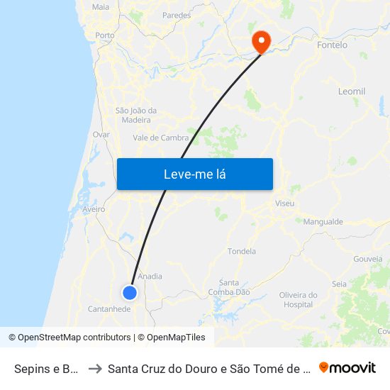 Sepins e Bolho to Santa Cruz do Douro e São Tomé de Covelas map
