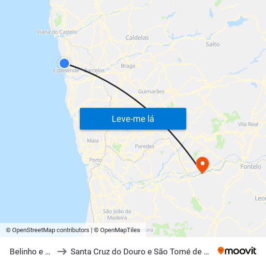 Belinho e Mar to Santa Cruz do Douro e São Tomé de Covelas map