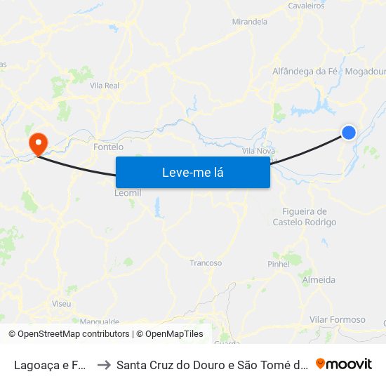 Lagoaça e Fornos to Santa Cruz do Douro e São Tomé de Covelas map