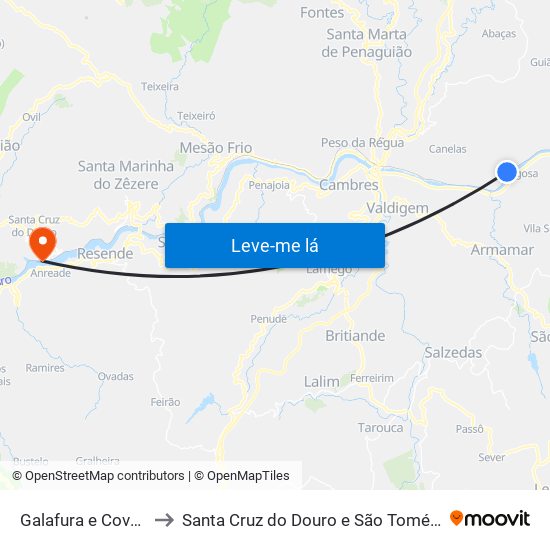 Galafura e Covelinhas to Santa Cruz do Douro e São Tomé de Covelas map