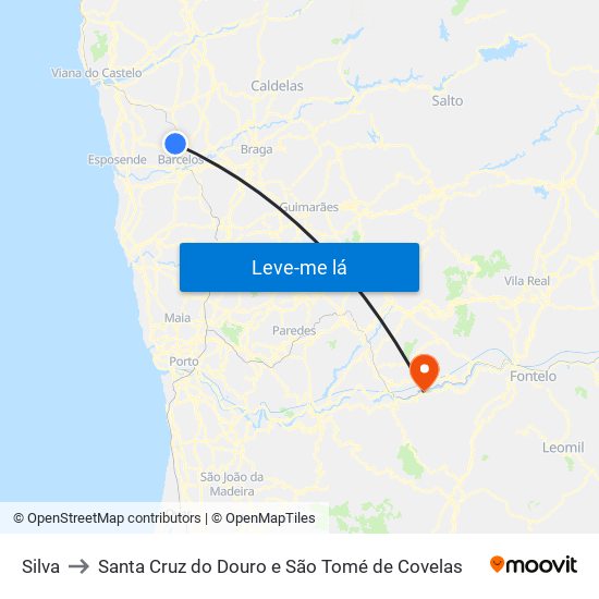Silva to Santa Cruz do Douro e São Tomé de Covelas map