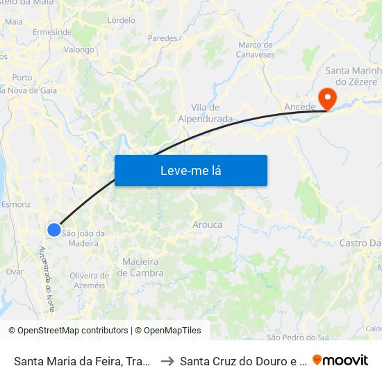 Santa Maria da Feira, Travanca, Sanfins e Espargo to Santa Cruz do Douro e São Tomé de Covelas map