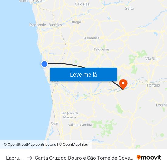 Labruge to Santa Cruz do Douro e São Tomé de Covelas map