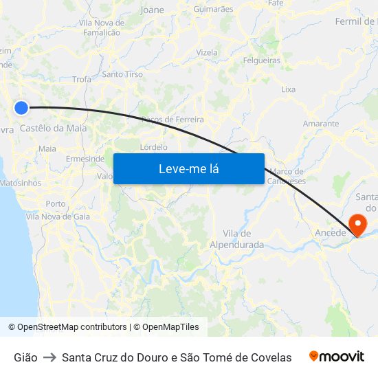 Gião to Santa Cruz do Douro e São Tomé de Covelas map