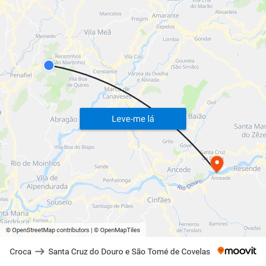 Croca to Santa Cruz do Douro e São Tomé de Covelas map