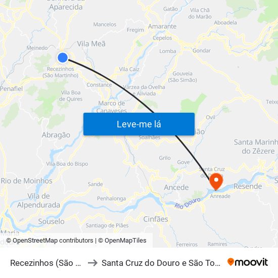 Recezinhos (São Mamede) to Santa Cruz do Douro e São Tomé de Covelas map