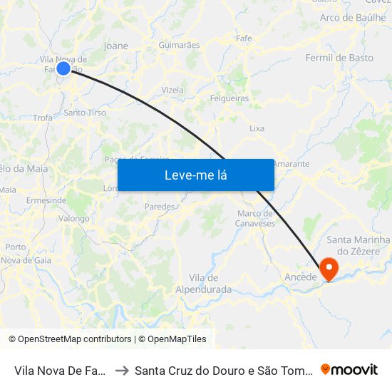 Vila Nova De Famalicão to Santa Cruz do Douro e São Tomé de Covelas map