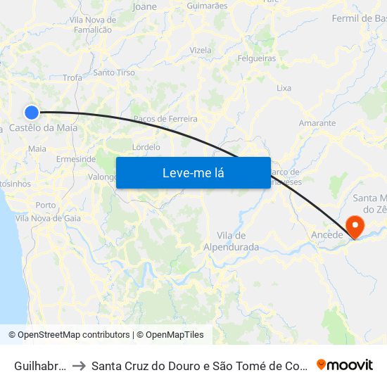 Guilhabreu to Santa Cruz do Douro e São Tomé de Covelas map