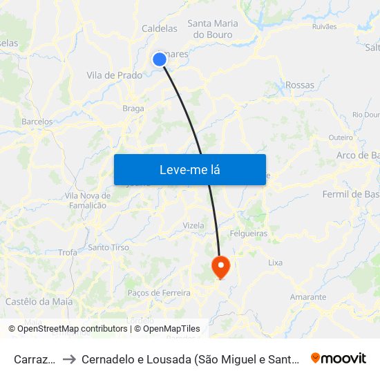 Carrazedo to Cernadelo e Lousada (São Miguel e Santa Margarida) map