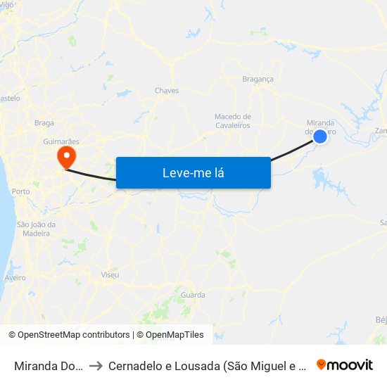 Miranda Do Douro to Cernadelo e Lousada (São Miguel e Santa Margarida) map