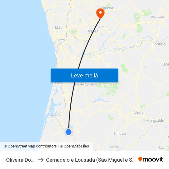 Oliveira Do Bairro to Cernadelo e Lousada (São Miguel e Santa Margarida) map