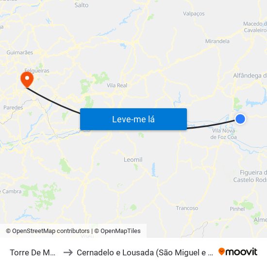 Torre De Moncorvo to Cernadelo e Lousada (São Miguel e Santa Margarida) map