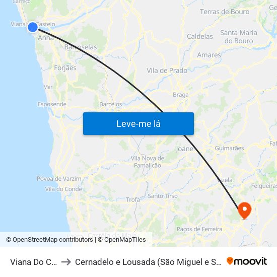 Viana Do Castelo to Cernadelo e Lousada (São Miguel e Santa Margarida) map
