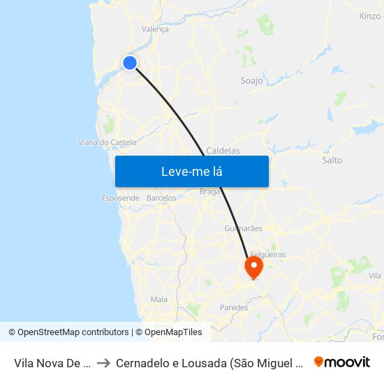 Vila Nova De Cerveira to Cernadelo e Lousada (São Miguel e Santa Margarida) map