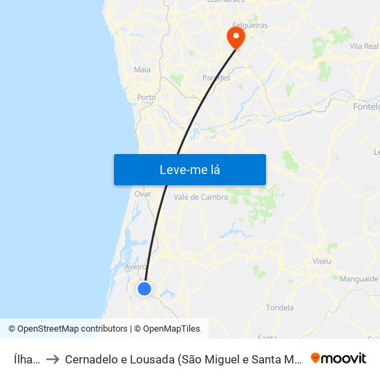 Ílhavo to Cernadelo e Lousada (São Miguel e Santa Margarida) map