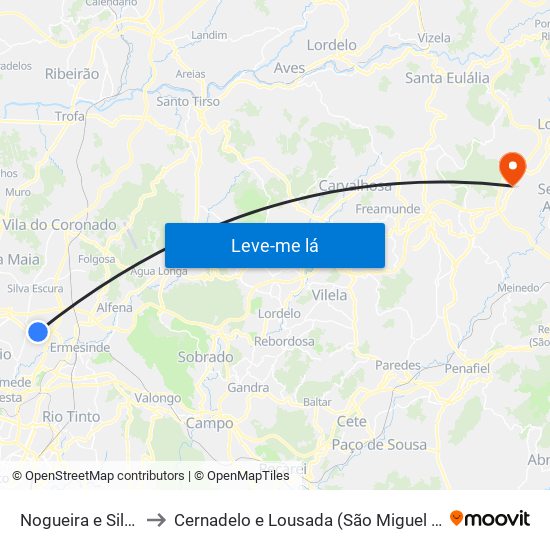 Nogueira e Silva Escura to Cernadelo e Lousada (São Miguel e Santa Margarida) map