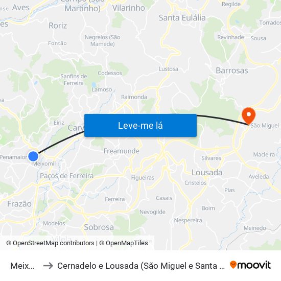 Meixomil to Cernadelo e Lousada (São Miguel e Santa Margarida) map