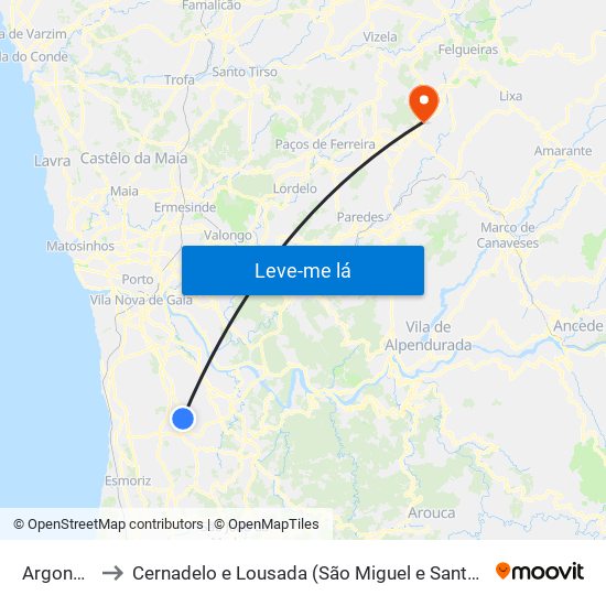 Argoncilhe to Cernadelo e Lousada (São Miguel e Santa Margarida) map