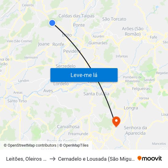 Leitões, Oleiros e Figueiredo to Cernadelo e Lousada (São Miguel e Santa Margarida) map