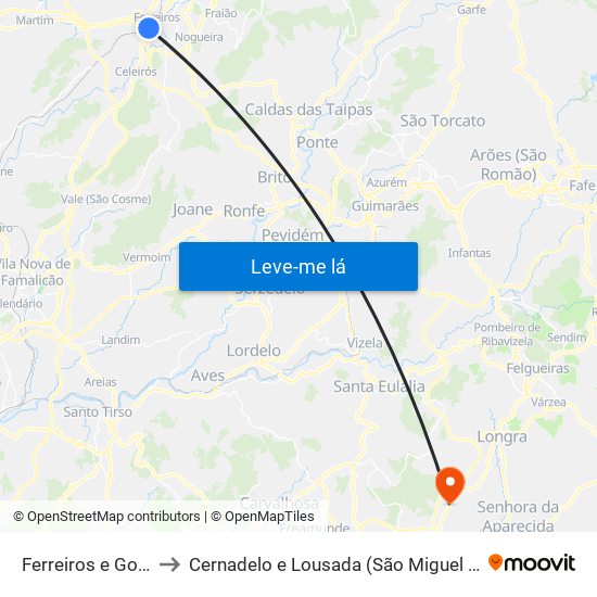 Ferreiros e Gondizalves to Cernadelo e Lousada (São Miguel e Santa Margarida) map