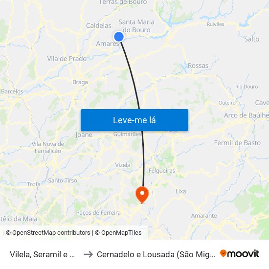 Vilela, Seramil e Paredes Secas to Cernadelo e Lousada (São Miguel e Santa Margarida) map