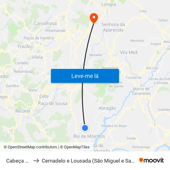 Cabeça Santa to Cernadelo e Lousada (São Miguel e Santa Margarida) map