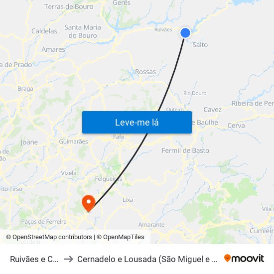 Ruivães e Campos to Cernadelo e Lousada (São Miguel e Santa Margarida) map