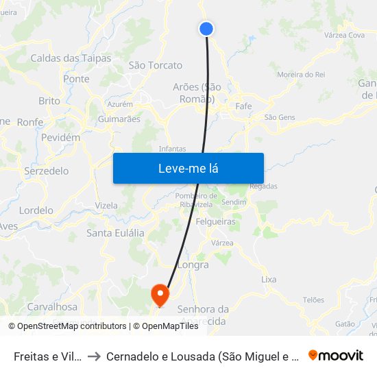 Freitas e Vila Cova to Cernadelo e Lousada (São Miguel e Santa Margarida) map