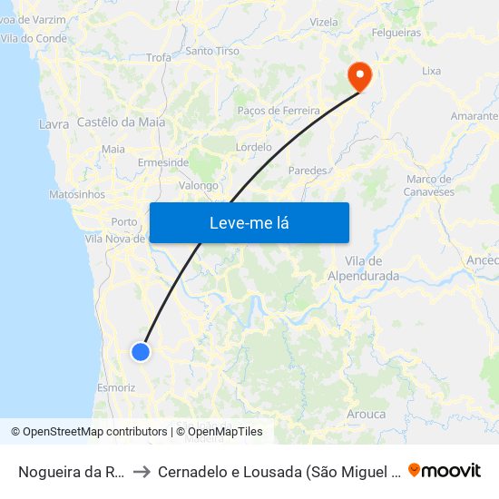 Nogueira da Regedoura to Cernadelo e Lousada (São Miguel e Santa Margarida) map