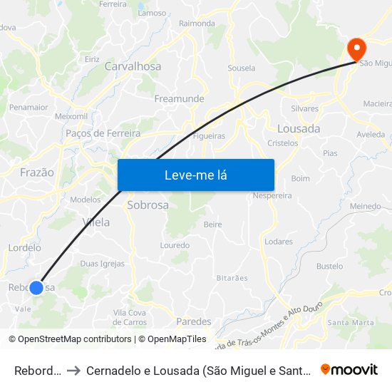 Rebordosa to Cernadelo e Lousada (São Miguel e Santa Margarida) map