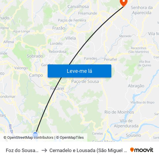 Foz do Sousa e Covelo to Cernadelo e Lousada (São Miguel e Santa Margarida) map