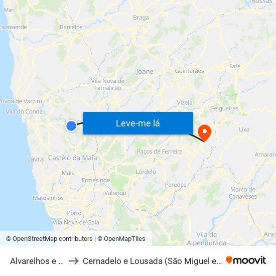 Alvarelhos e Guidões to Cernadelo e Lousada (São Miguel e Santa Margarida) map