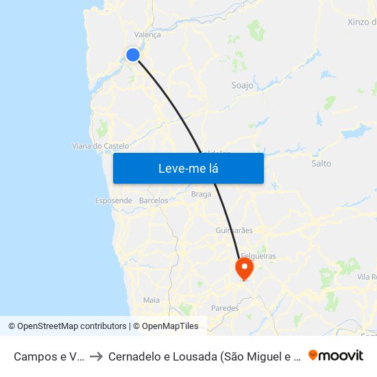 Campos e Vila Meã to Cernadelo e Lousada (São Miguel e Santa Margarida) map