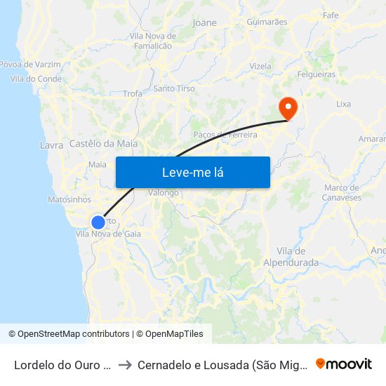 Lordelo do Ouro e Massarelos to Cernadelo e Lousada (São Miguel e Santa Margarida) map